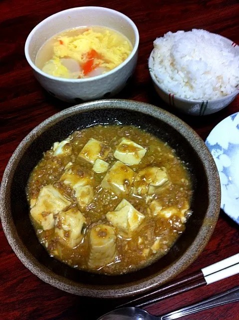 晩御飯そのいち。麻婆豆腐。カブと卵のスープ。|ナミカワさん