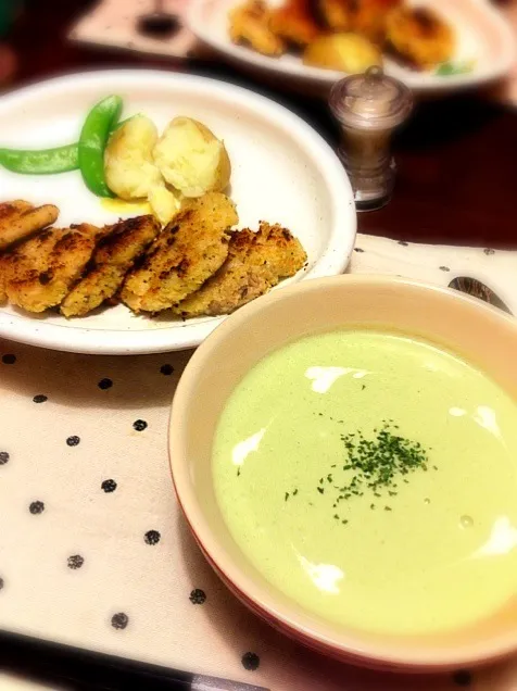 鳥の香草パン粉焼き・ブロッコリーのポタージュ|ツナコさん