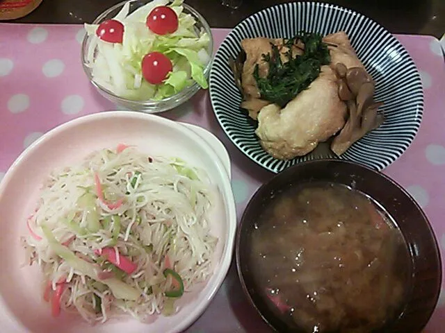 袋煮浸し&素麺チャンプルー&ケンチン汁&生野菜|クラキティさん