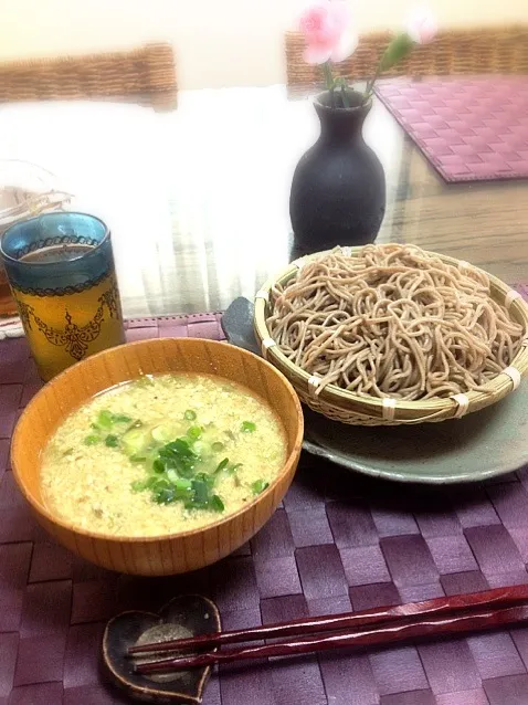 生姜風味豆腐鶏そぼろ汁のつけ蕎麦|彩さん