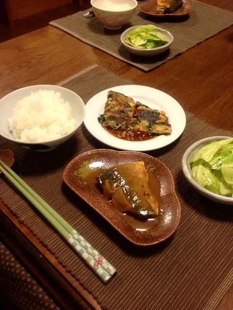 さばの味噌煮 キャベツサラダ  チヂミ|とりさん