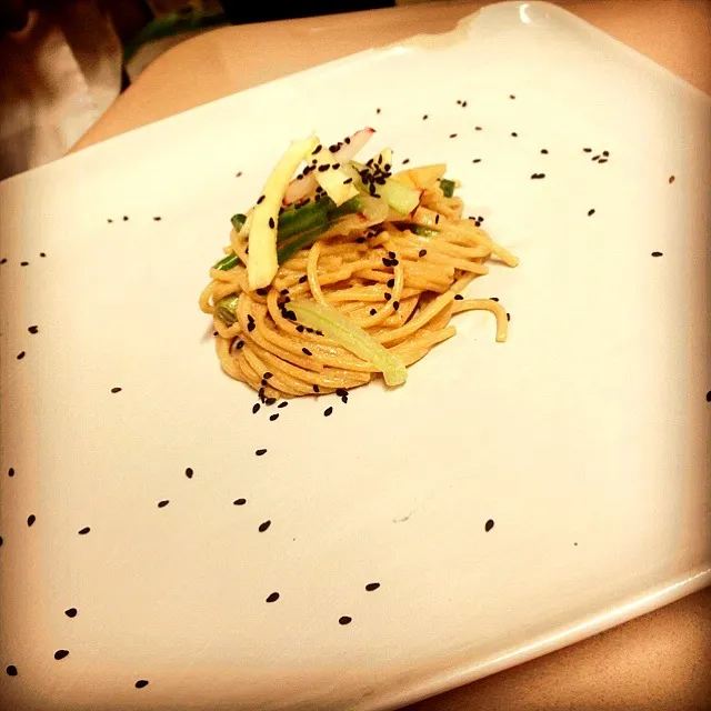 Asian sesame noodles with a turnip, cucumber, radish salad ! Made by grad from JWU|Jackie Murphyさん