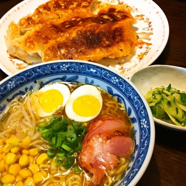 マルちゃん正麺、餃子、セロリのナムル|きりママさん