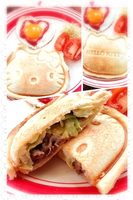 Snapdishの料理写真:Hello kitty♥Beef gristle&Cabbage Hot sandwich🍞ｷﾃｨちゃんのとりあえずでﾎｯﾄｻﾝﾄﾞ|🌈Ami🍻さん