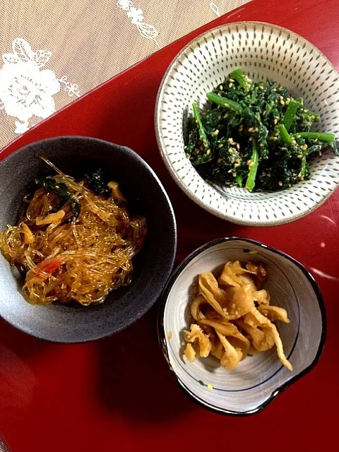 ほうれん草の胡麻和え・切干し大根の煮物・チャプチェ|陽子さん