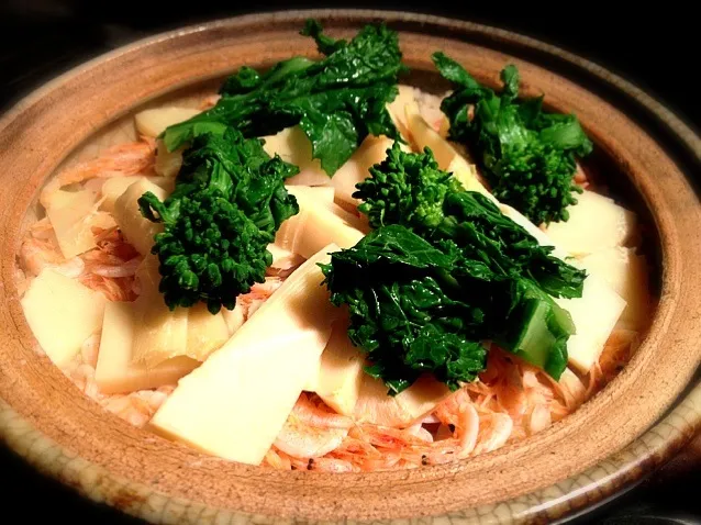 釜揚げ櫻海老と筍土鍋御飯🍚|炊かれたいオトコ おこん 小栁津さん