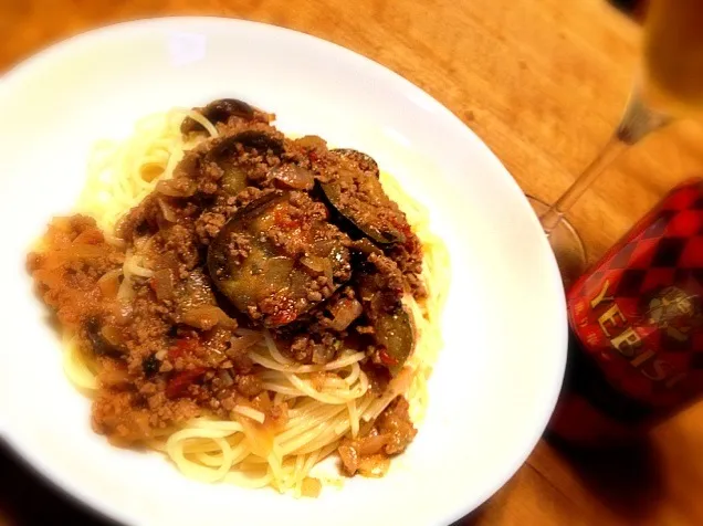 挽肉とナスとにんにくとバジルのパスタ|りえさん