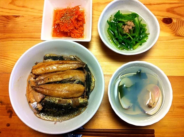 Snapdishの料理写真:鰯のかば焼き丼・ハマグリの潮汁|Yoko Hayashiさん