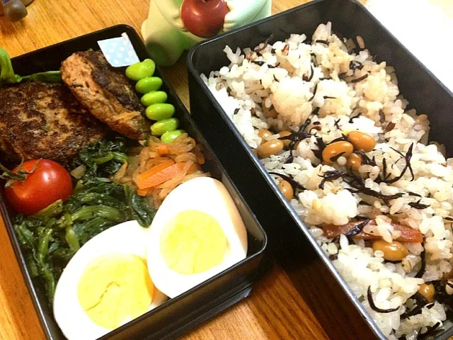 ひじきごはん弁当、セロリハンバーグ|けいこさん