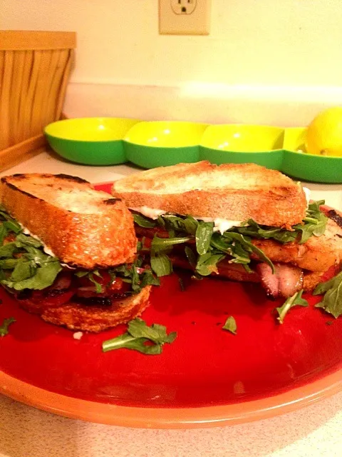 BLT with braised Turku and arugula on toasted sourdough.|amyさん