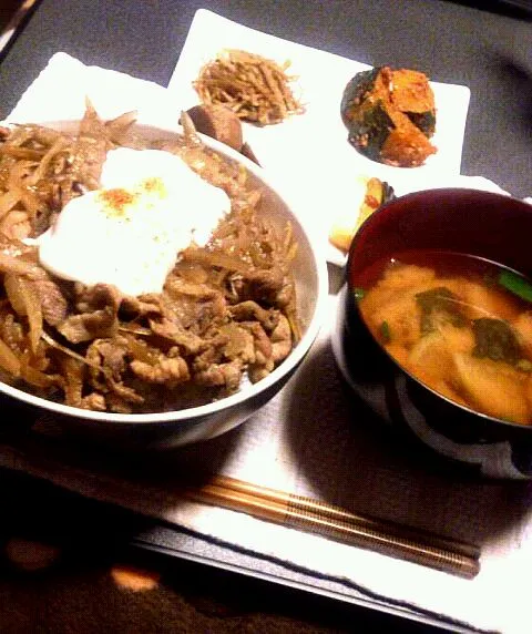 Snapdishの料理写真:夕飯♔ごぼうたっぷり入りの豚丼(๑•∀•๑)|ゆきこさん