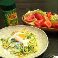 Snapdishの料理写真:水菜と、桜海老の、パスタ|みみみみっちみにみにたっきー。さん