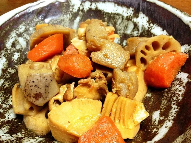 レンコン、タケノコ、かしわの炊き合わせ|HalfPintさん