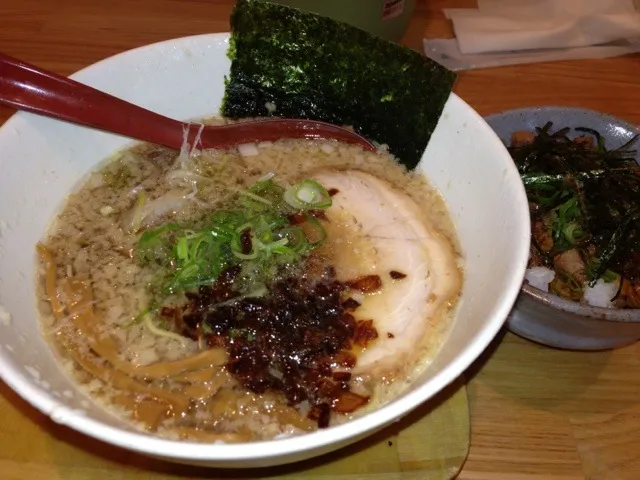 Snapdishの料理写真:こっさりそば＆ねきチャーシューミニ丼|まさとさん