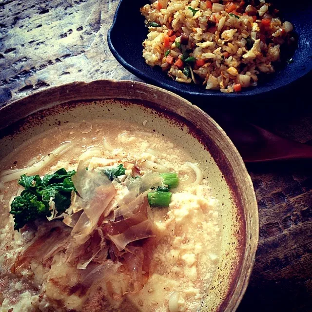 豆腐明太とろみうどんと炒飯でおひる🐤|marimariさん