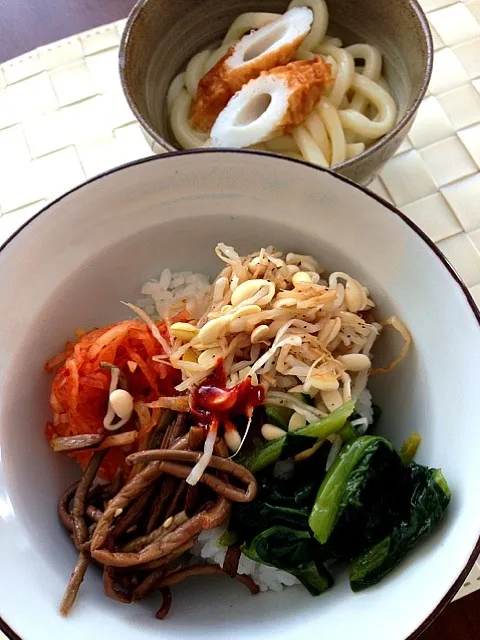 ランチ〜ビビンバ丼 ミニ釜玉うどん〜|美羽さん