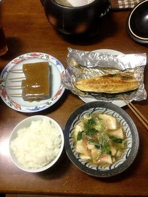 鯖の塩焼き、餡かけ豆腐、田楽こんにゃく☆|螢さん