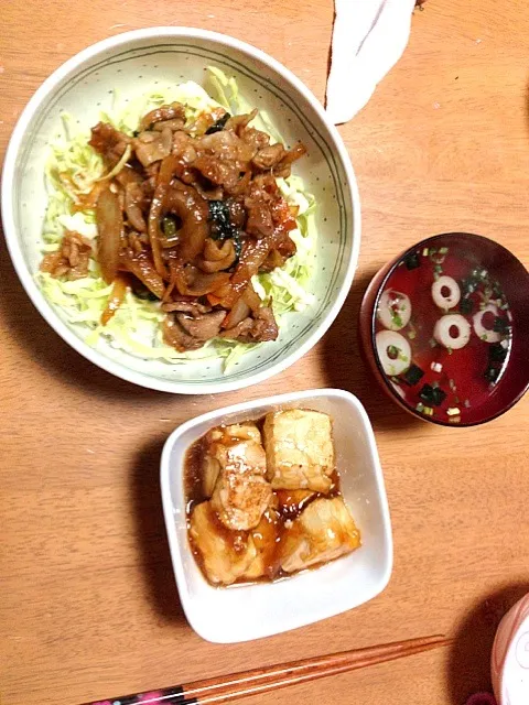 豚コマ丼、揚げ出し豆腐|eriさん