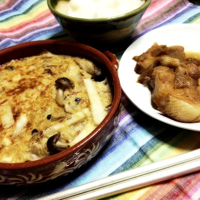 長芋ときのこのスフレ焼きとカレイの甘煮♡|みれーさん