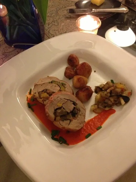 Pork Tenderloin Stuffed with Grilled Ratatouille  and red Pepper sauce|Christine pavelkaさん