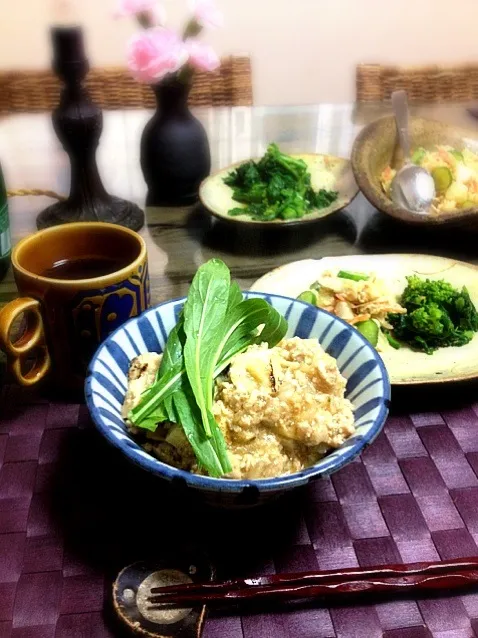 和風麻婆豆腐丼＆梅ポテサラ＆菜の花おひたし|彩さん