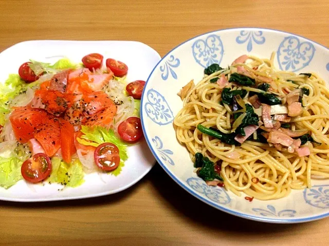 サーモンカルパッチョと和風パスタ|のぶひろさん