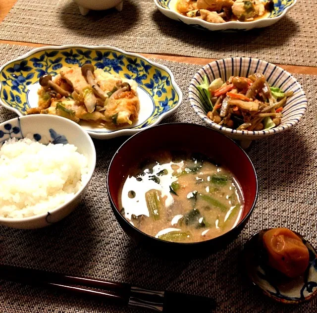 鶏としめじのネギ味噌蒸し焼き など|Sakikoさん