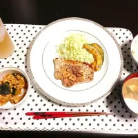 豚ロースのペッパーソテー・南京の鶏そぼろあんかけ・お味噌汁|k'mamaさん