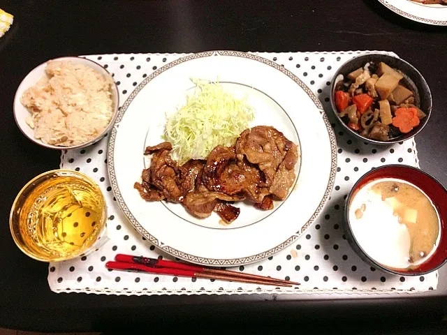 豚の生姜焼き・筑前煮・鯛めし・お味噌汁|k'mamaさん