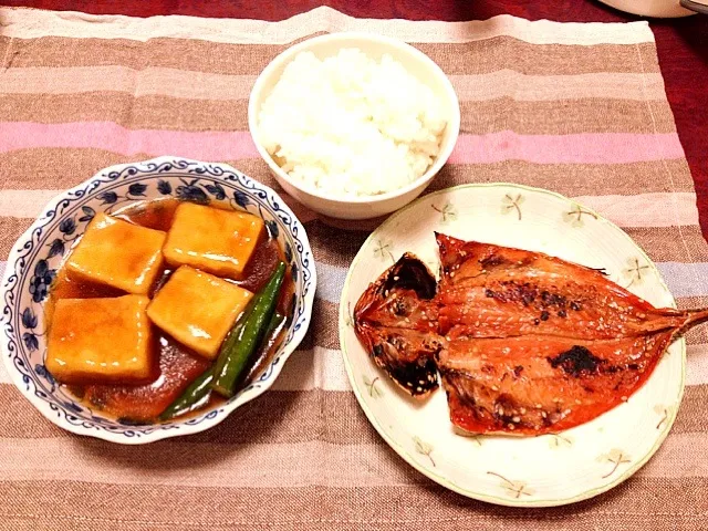 Snapdishの料理写真:高野豆腐の揚げ煮とあじのみりん干し|愛さん