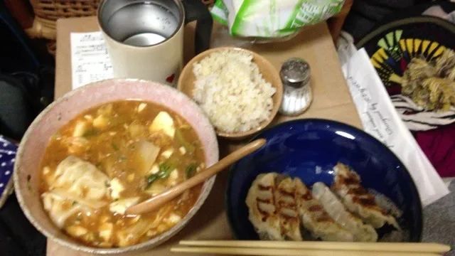 豆腐白菜餃子の麻婆豆腐 餃子に玄米|ばんなおさん