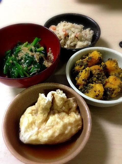 Snapdishの料理写真:petitparisさんの“袋煮”&snowdrop0124さんの“南瓜の胡麻味噌あえ”and more…|うめこさん