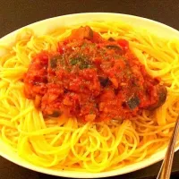 Snapdishの料理写真:ナスのトマトソースパスタ|kazukiさん