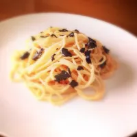 Snapdishの料理写真:明太クリームパスタを作りました。pasta with cod roe|ツネさん