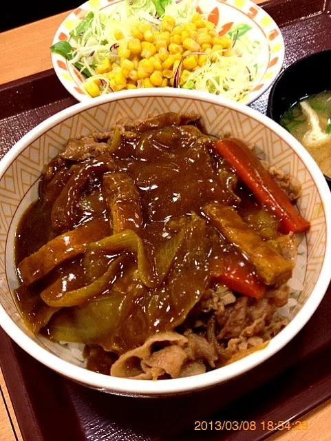 カレー南蛮牛丼  サラダセット|るみおんさん