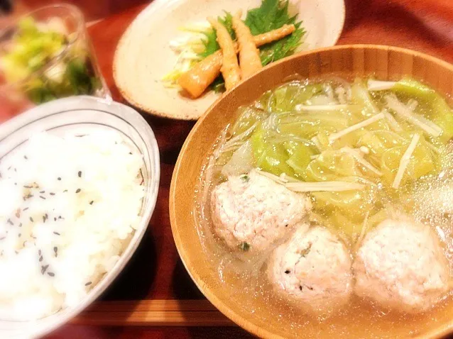 味噌姫竹と鶏つみれ春キャベツの柚子胡椒スープ定食|ユキさん