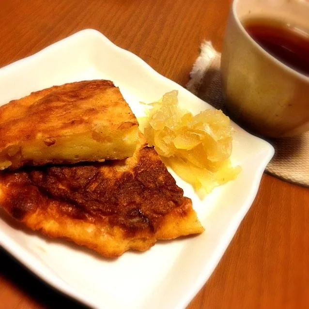 栗甘納豆と水切りヨーグルト入りパンケーキ  パール柑マーマレード添え|mikochieさん