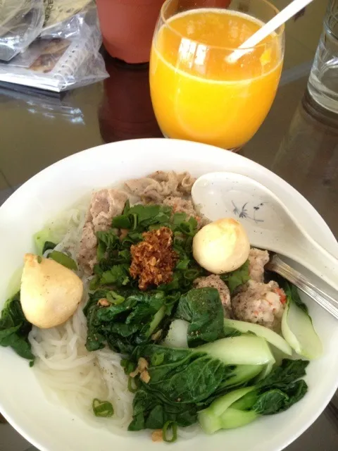 Homeade noodles and fresh squeezed oj :)|elaineさん