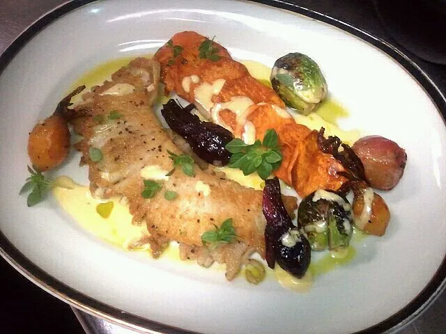 Skate wing with roasted beets brussel sprouts and sweet potatoes|Jacki Carterさん