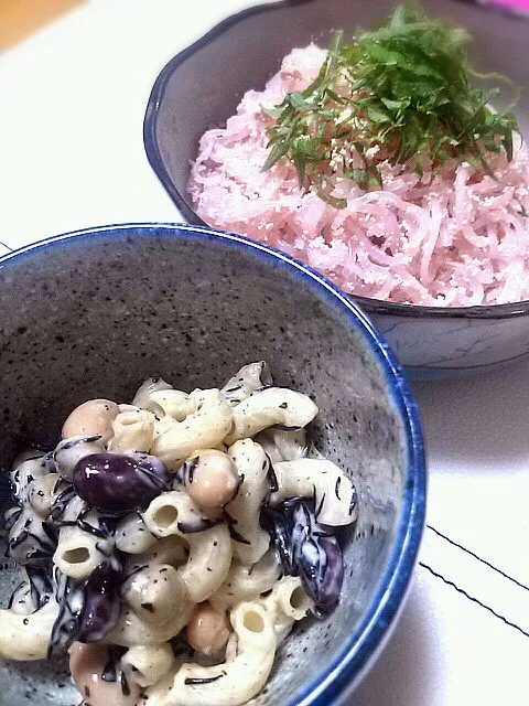 ひじきとお豆のマロニサラダ♪糸こんにゃくのたらこ和え♪|ゆきさん