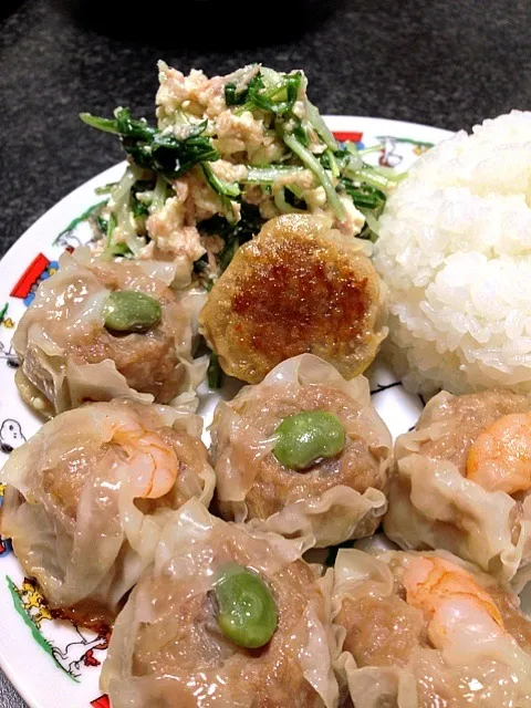 肉しゅうまい＆海老しゅうまい   水菜と豆腐のサラダ|がぁがさん