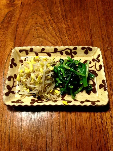 Snapdishの料理写真:ほうれん草と豆もやしのナムル|gogotaxiさん