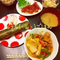 手巻き寿司 唐揚げ野菜あんかけ まぐろ刺身|hi-mamさん