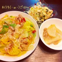 Snapdishの料理写真:皿うどん 大根のミンチ餡掛け ポテサラ|hi-mamさん