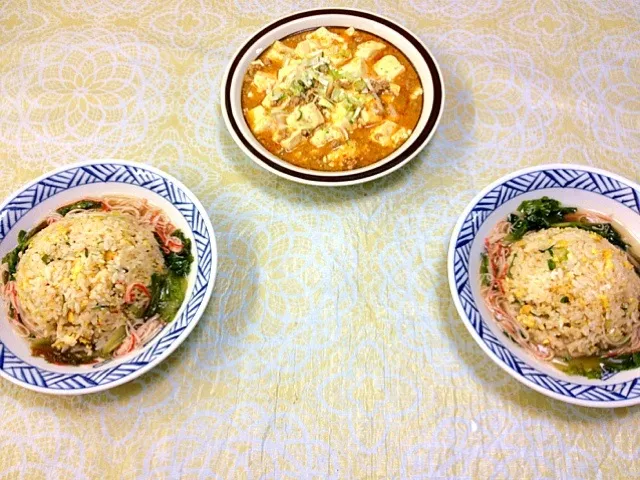 レタスかにかまあんかけ炒飯、麻婆豆腐|ゆりさん