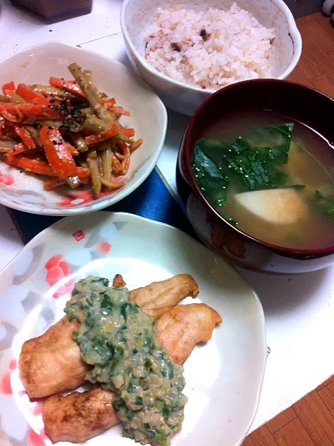 ささみほうれん草ソースあえ定食|ちょきさん