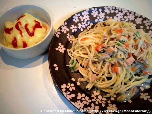 残り物でクリームパスタ＆ポテトピザ♡|さくらさん