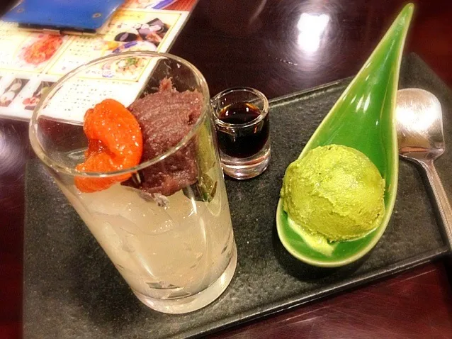 Jelly on top with sweet Red bean paste and plum + matcha ice cream|PhUnGさん