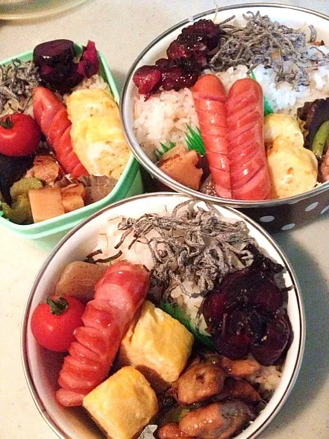 おはよーです(^-^)今日の三人のお弁当。|りんさん