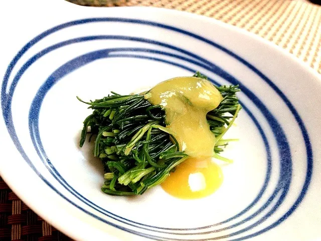 岡ひじきです。辛子酢味噌で。Boiled saltwort with vinegared miso|まる(丸大豆)さん